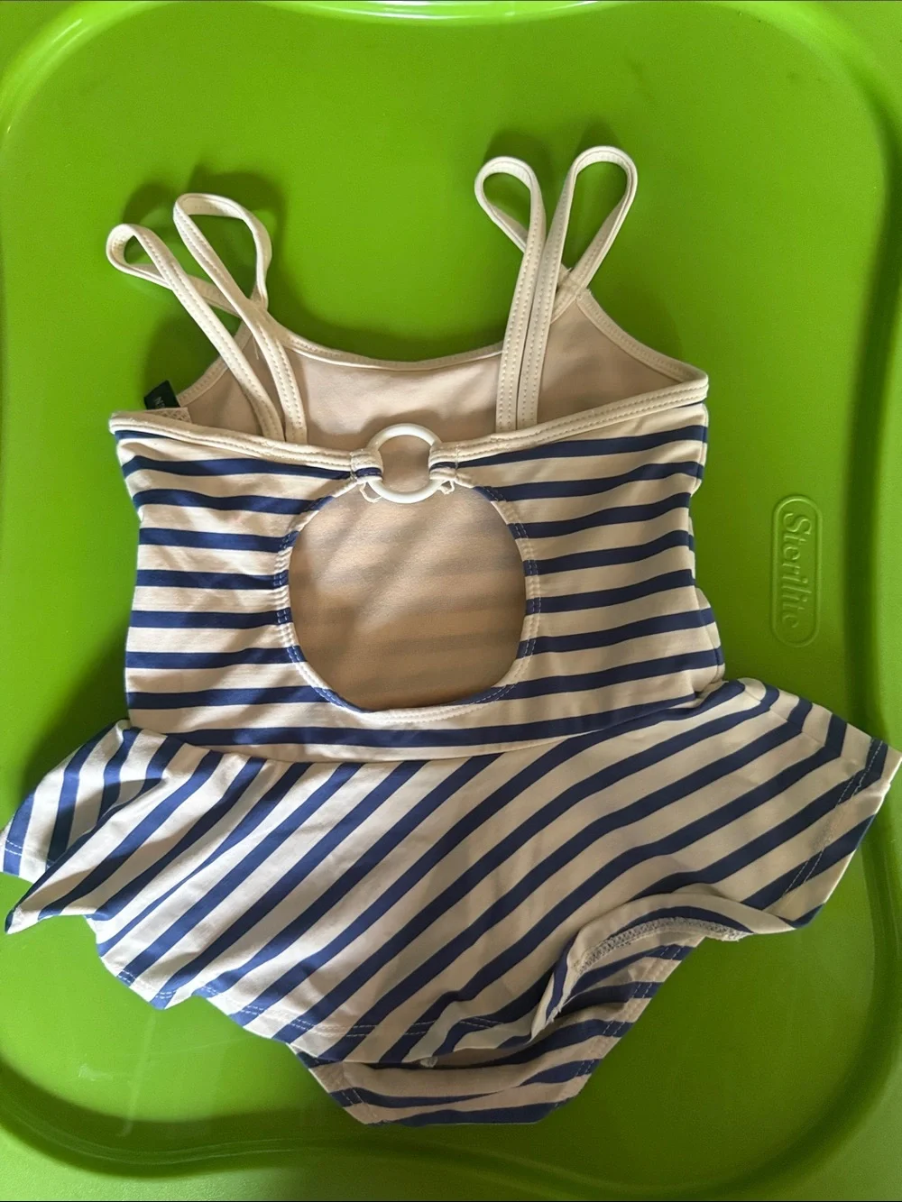 Ralph Lauren Blue and White Striped Girls' Swimdress